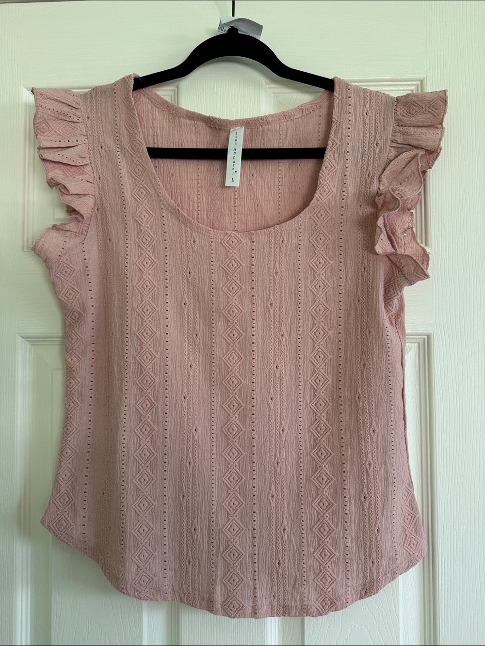Icon apparel blush pink scoop neck eyelet knit ruffle sleeve top L